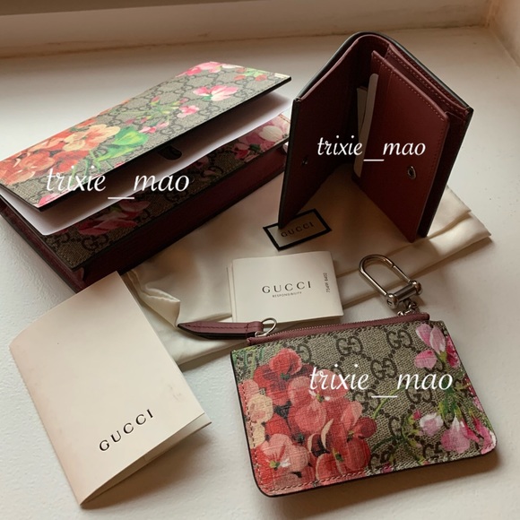 NEW: GUCCI GG supreme monogram blooms WALLET ON CHAIN (WOC) and CARD CASE only - Picture 3 of 13